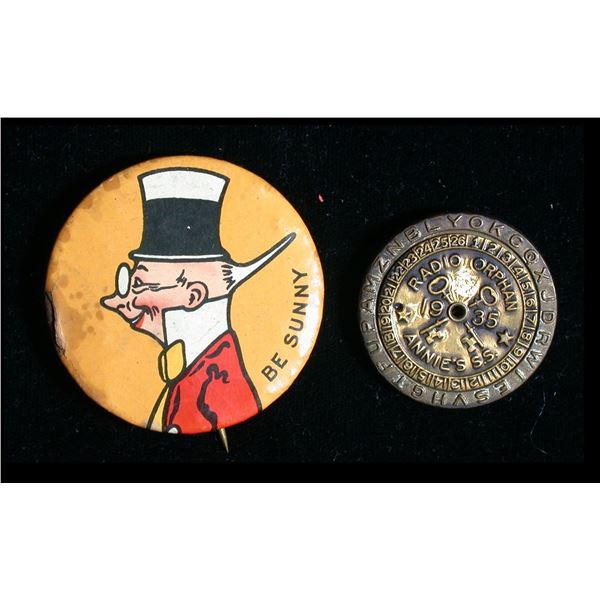 Button Pair - Radio Orphan Annie Olvaltine, Sunny Jim Force Cereal