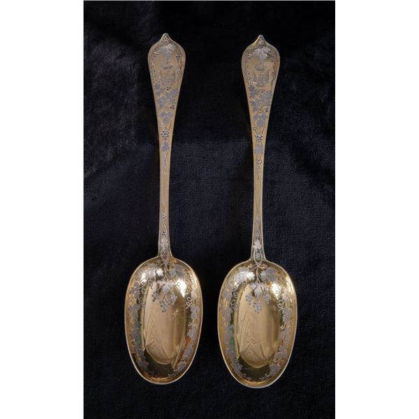 A Lovely Pair of English Gilt Sterling Spoons, 1868