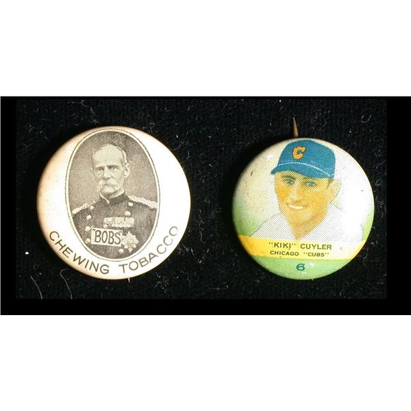 Early Pin Pair - 1932 Orbit Gum Kiki Cuyler, 1896 Bob's Tobacco Boer War