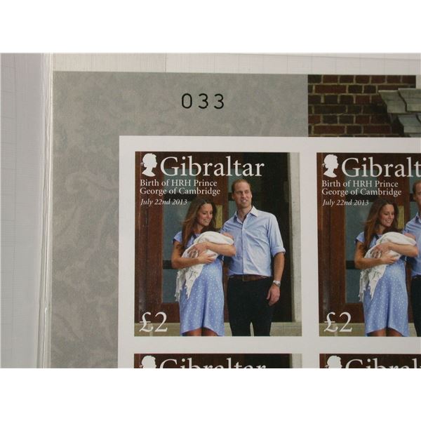 Gilbraltar Post Office - Birth of Prince George Imperf Sheet