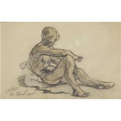 Walter Shirlaw, Charcoal and pastel, Female Nude
