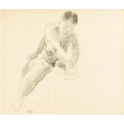 Raphael Soyer, Charcoal on paper, Seated Nude