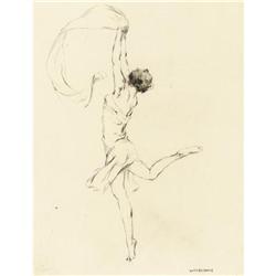 Warren B. Davis, Drypoint etching, Leaping Nymph