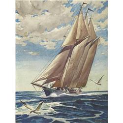 Virgil E. Pyles, Watercolor on paper, Sailboat