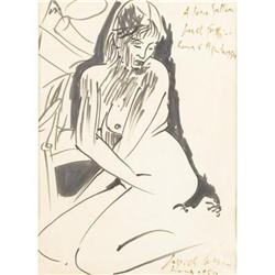 Pericle Fazzini, Ink on paper, Seated Nude