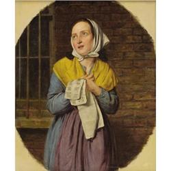 19th Century, Oil on panel, Woman with Shawl