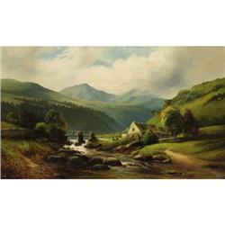 J. Bowers, Oil on canvas, Watermill