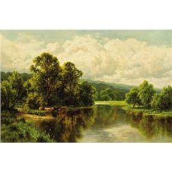 Henry H. Parker, Oil on canvas, Cattle at River