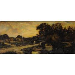 F. Baker, Oil on canvas, South Bridge at Concord