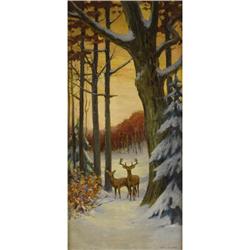 Stacy Tolman, Oil on canvas, Deer in Forest