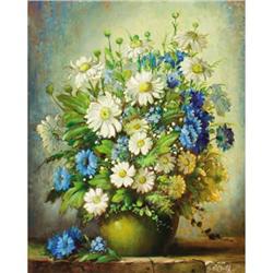 John Orth, Oil on canvas, Blue and White Flowers