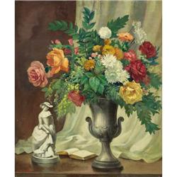 John Orth, Oil on masonite, Flowers with Urn