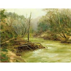 S. Parker, Oil on canvas, Shaded Stream