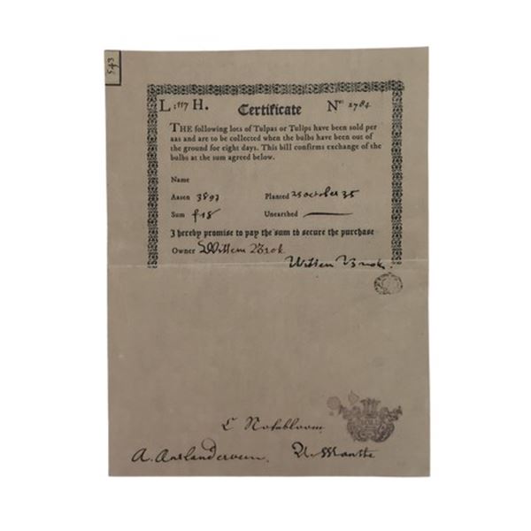 Tulip Fever Certificate of Tulip Sale Movie Props