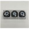 Image 1 : Three Signed Hockey Pucks w/COA (Allan Stanley, Jim Morrison, Wayne Carleton)