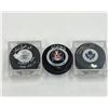 Image 1 : Three Signed Hockey Pucks (Ed Belfour, Sid Smith, Tiger Williams)