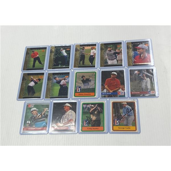 Lot of Golf Cards 7x not Signed Tiger Woods Cards w/ Signed Other Cards