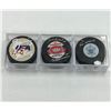 Image 1 : Three Signed Hockey Pucks (Bodnar, Lafleur,  Bobby Rousseau.
