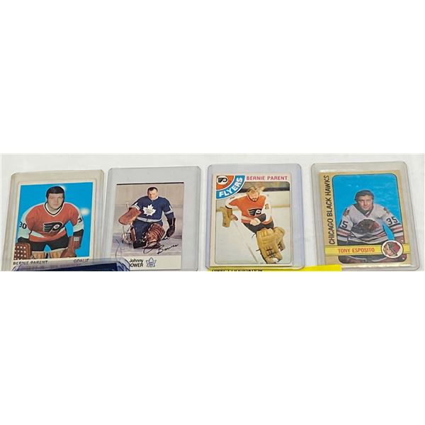 Lot of 4 Vintage Hockey Cards(Johnny Bower Signed, Tony Espositoâ€¦)