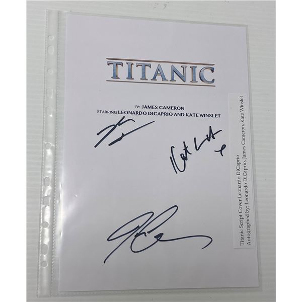 Titanic Script Cover Signed 12x8  w/COA (Leo Decaprio, James Cameron, Kate Winslet)