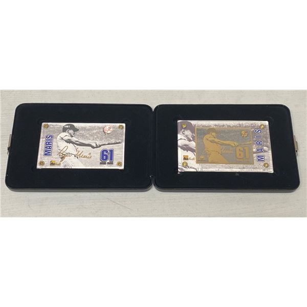 Set of 2 Roger Maris Gold Commemorative Cards (Gold Signature Card, Gold Metal Card) w/COA