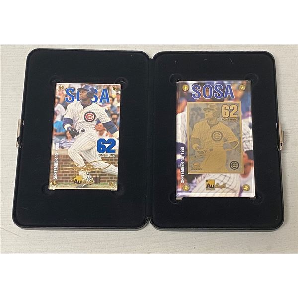 Set of 2 Sammy Sosa Gold Commemorative Cards (Gold Signature Card, Gold Metal Card) w/COA