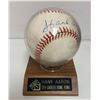 Image 1 : Hank Aaron Signed Baseball w/COA and Stand