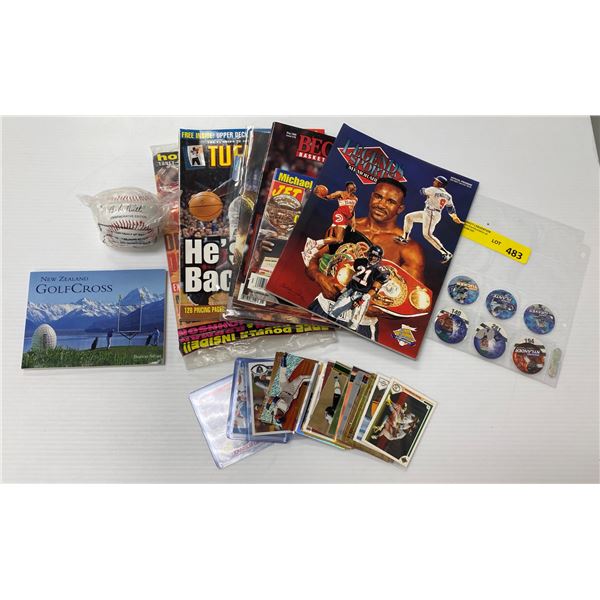 Lot of Legend Sports Books, Baseball Cards and Reproduction Babe Ruth Ball