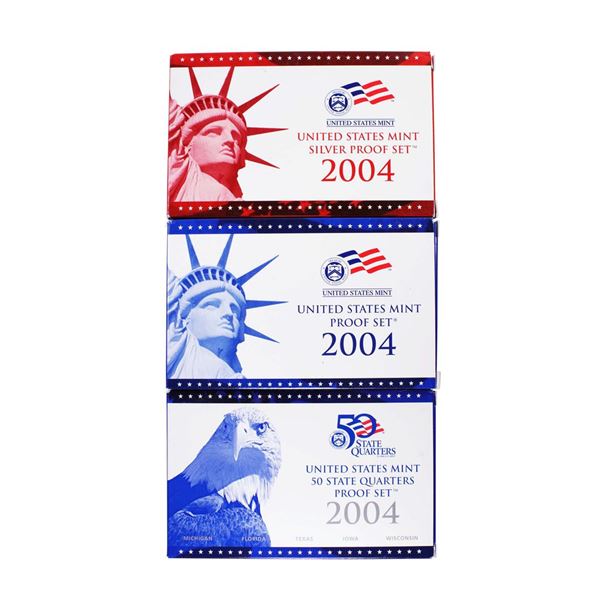 Lot of (3) 2004 United States Mint Proof Sets