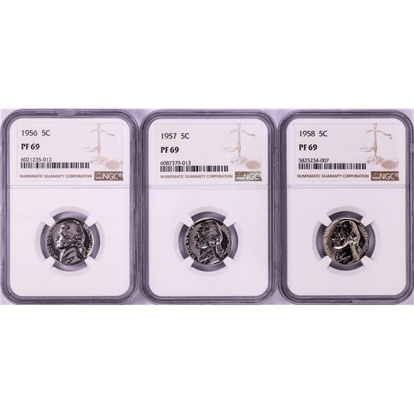 Lot of 1956-1958 Proof Jefferson Nickel Coins NGC PF69