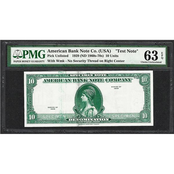1929 10 Unit American Bank Note Co. "Test Note" PMG Choice Uncirculated 63EPQ