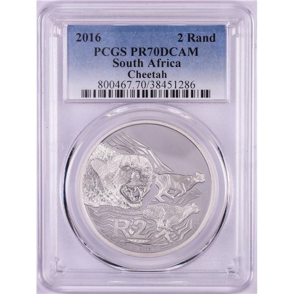 2016 Proof South Africa 2 Rand Cheetah Silver Coin PCGS PR70DCAM