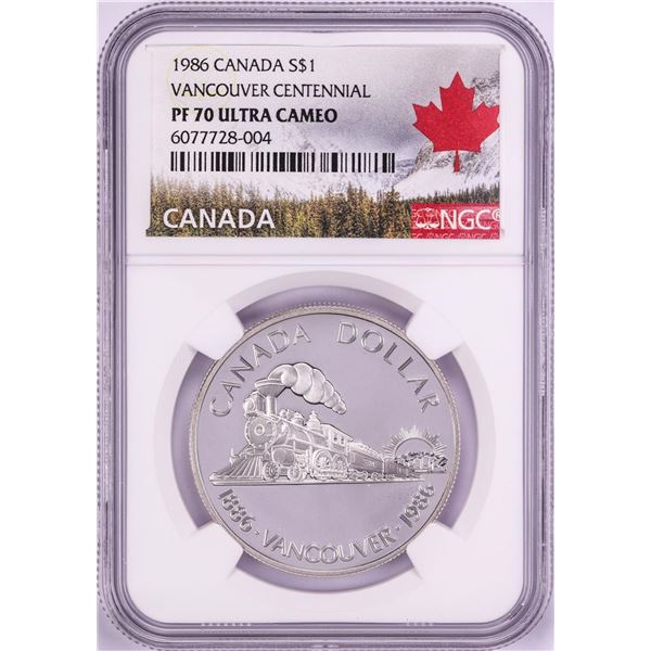 1986 $1 Canada Proof Vancouver Centennial Silver Dollar Coin NGC PF 70 Ultra Cameo