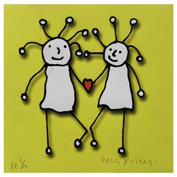 Paul Kostabi "Sprkl Love (Yellow)" Limited Edition Giclee On Paper