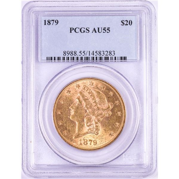 1879 $20 Liberty Head Double Eagle Gold Coin PCGS AU55