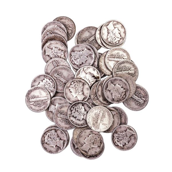Lot of (50) Assorted Date Mercury Dime Coins