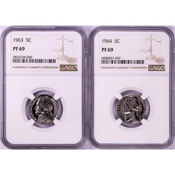 Lot of 1963-1964 Proof Jefferson Nickel Coins NGC PF69