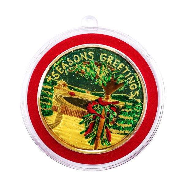 1999 Seasons Greetings .999 Fine Silver Colorized Enamel Round