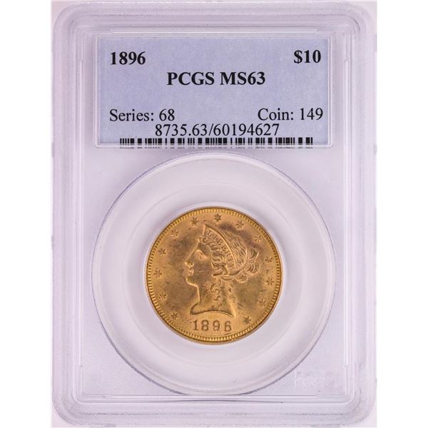 1896 $10 Liberty Head Eagle Gold Coin PCGS MS63
