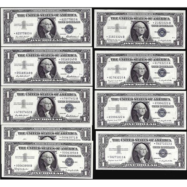 Lot of (9) 1957/1957A/1957B $1 Silver Certificate Star Notes