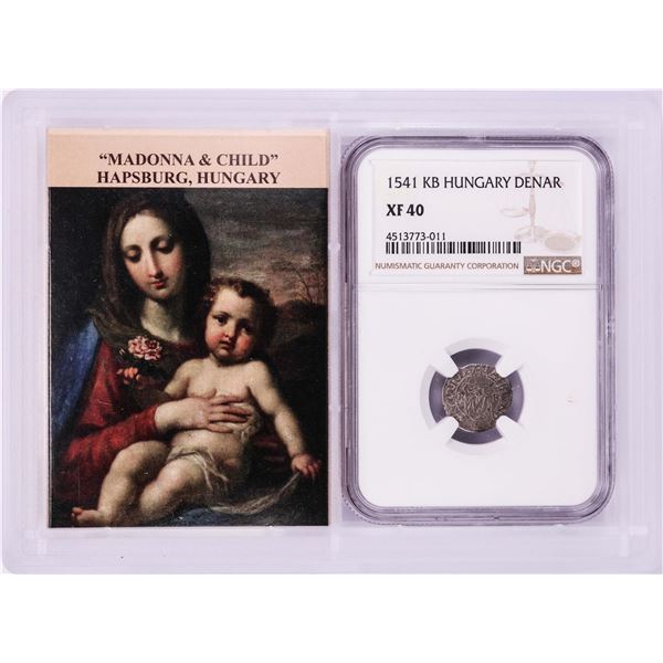 1541 KB Hungary Denar 'Madonna and Child' Coin NGC XF40 w/ Story Box
