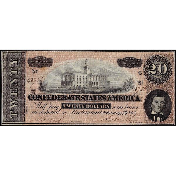1864 $20 The Confederate States of America Note