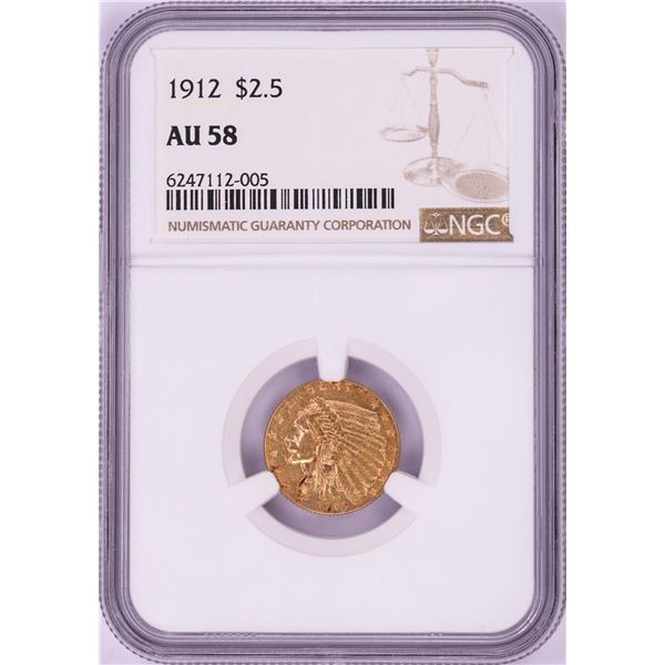 1912 $2 1/2 Indian Head Quarter Eagle Gold Coin NGC AU58