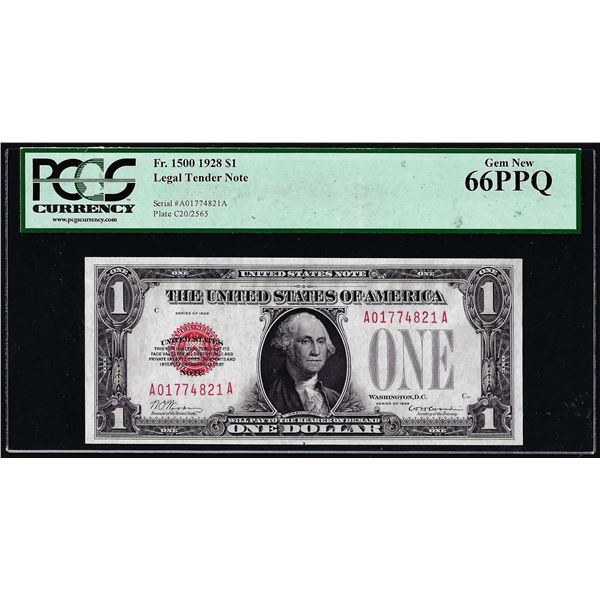 1928 $1 Legal Tender Note Fr.1500 PCGS Gem New 66PPQ