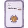 Image 1 : 1911 $2 1/2 Indian Head Quarter Eagle Gold Coin NGC AU58