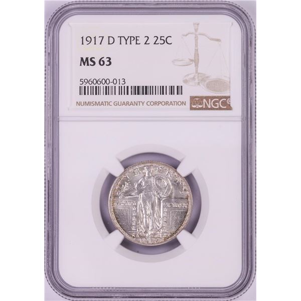 1917-D Type 2 Standing Liberty Quarter Coin NGC MS63