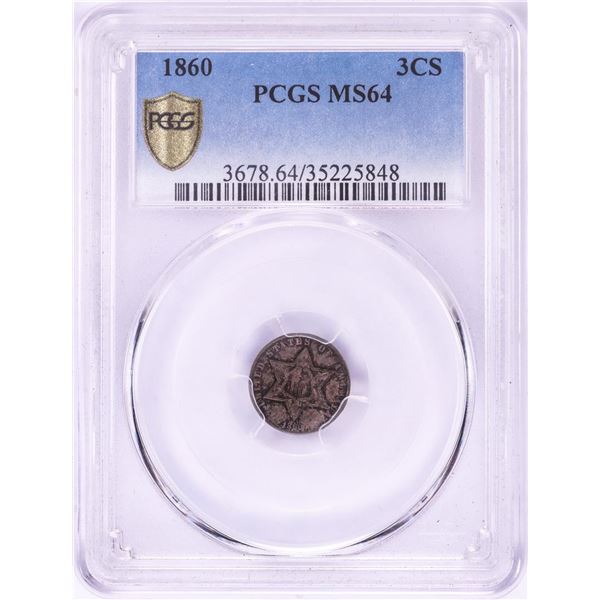 1860 Three Cent Silver Coin PCGS MS64
