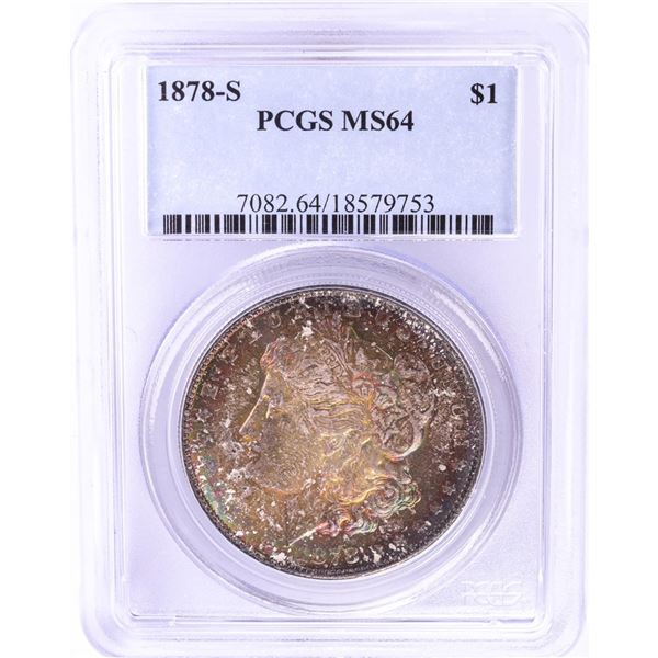 1878-S $1 Morgan Silver Dollar Coin PCGS MS64 Amazing Toning