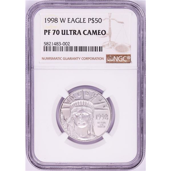 1998-W $50 Proof American Platinum Eagle Coin PCGS PF70 Ultra Cameo