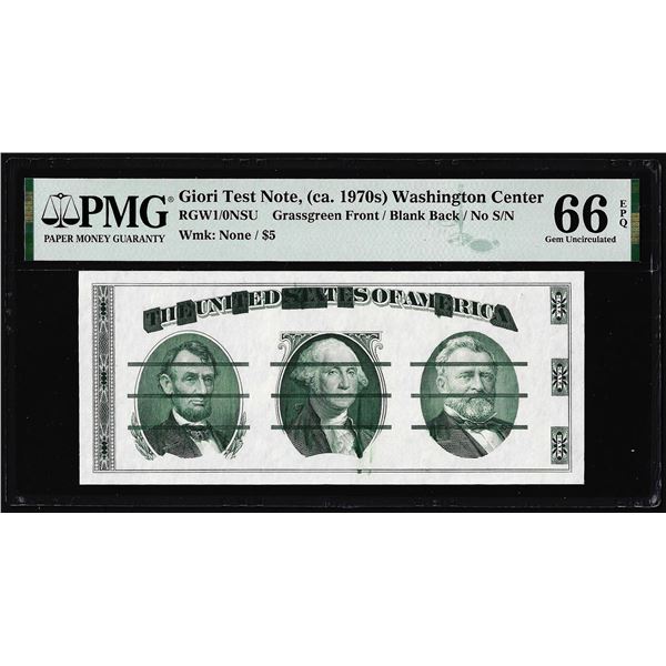 Circa 1970's Washington Center Giori Test Note PMG Gem Uncirculated 66EPQ